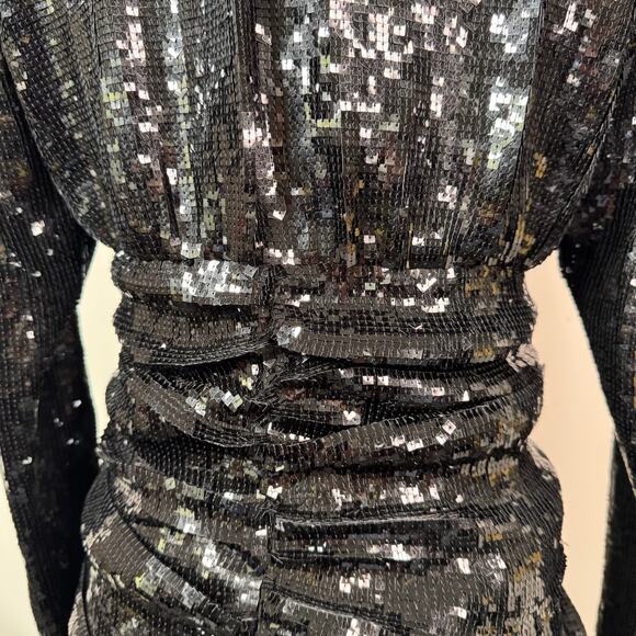Saint Laurent Ruched Sequin Mini Dress Black Size 40F NWT $5,490 Rare Retro Glam - Picture 11 of 15